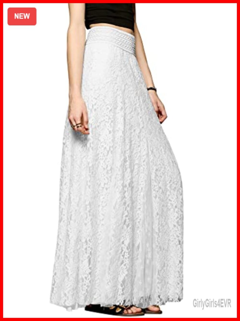 Womens High Waist Floral Lace Pleated A-Line Maxi Skirt